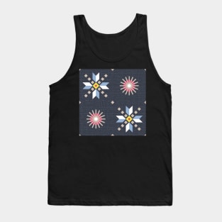 Geometric retro stars on dark blue, seamless pattern Tank Top